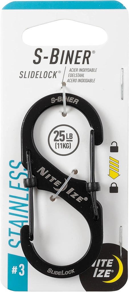 Nite Ize LSB3-01-R6 S-Biner SlideLock Dual Locking Carabiner, Size #3, Stainless