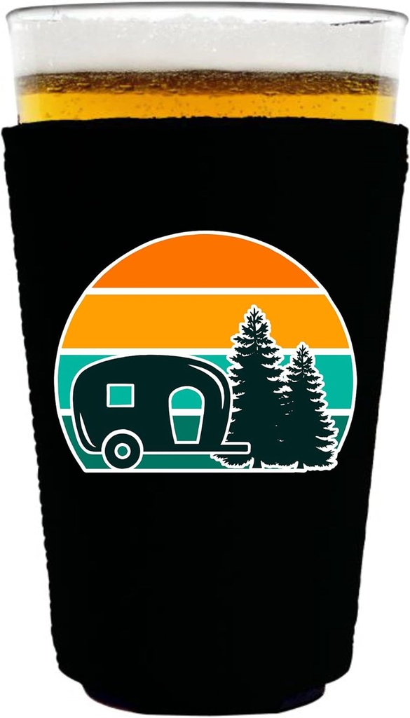 Retro Camper Pint Glass Coolie (2 Pack, Black)