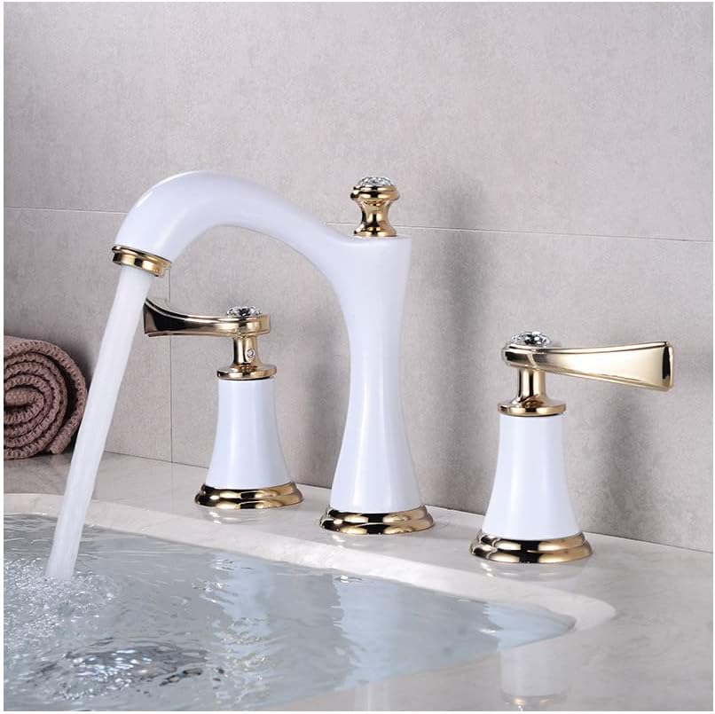 Modern Bathroom Faucet 3 Hole with Dual Handle Vanity Sink Faucets White