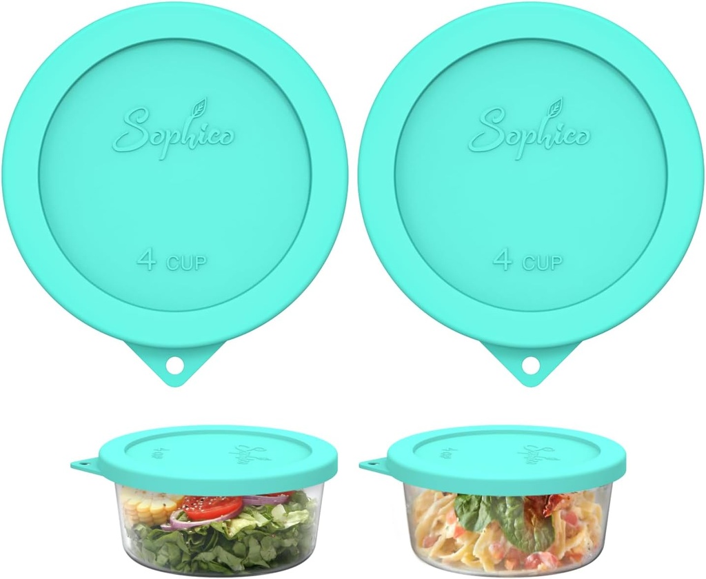 Sophico 4 Cup Round Silicone Storage Cover Lids Replacement for Anchor Hocking and Pyrex 7201-PC Glass Bowls (Container not Included) (Mint-2 Pack)