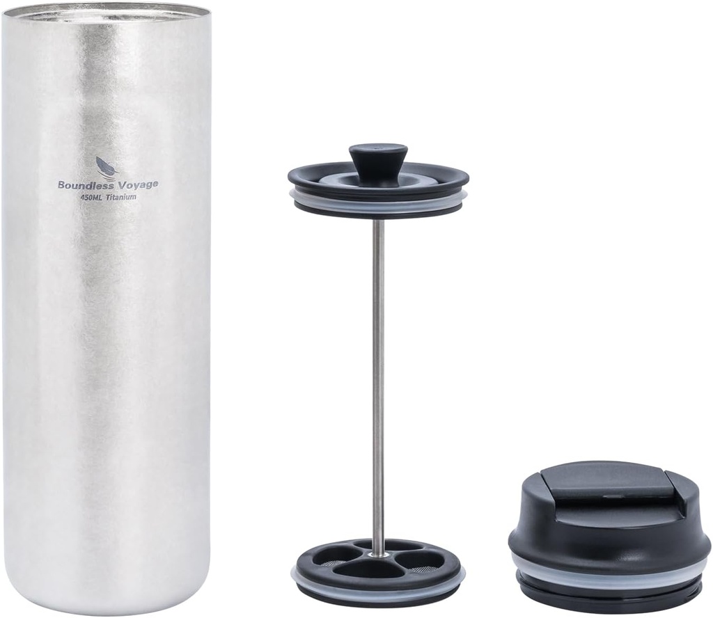 iBasingo 450ml Titanium French Press Coffee Flask Double-Walled Insulated Vacuum Cup Portable Water Bottle Outdoor Traveling Car Mug with Lid Ti3255D