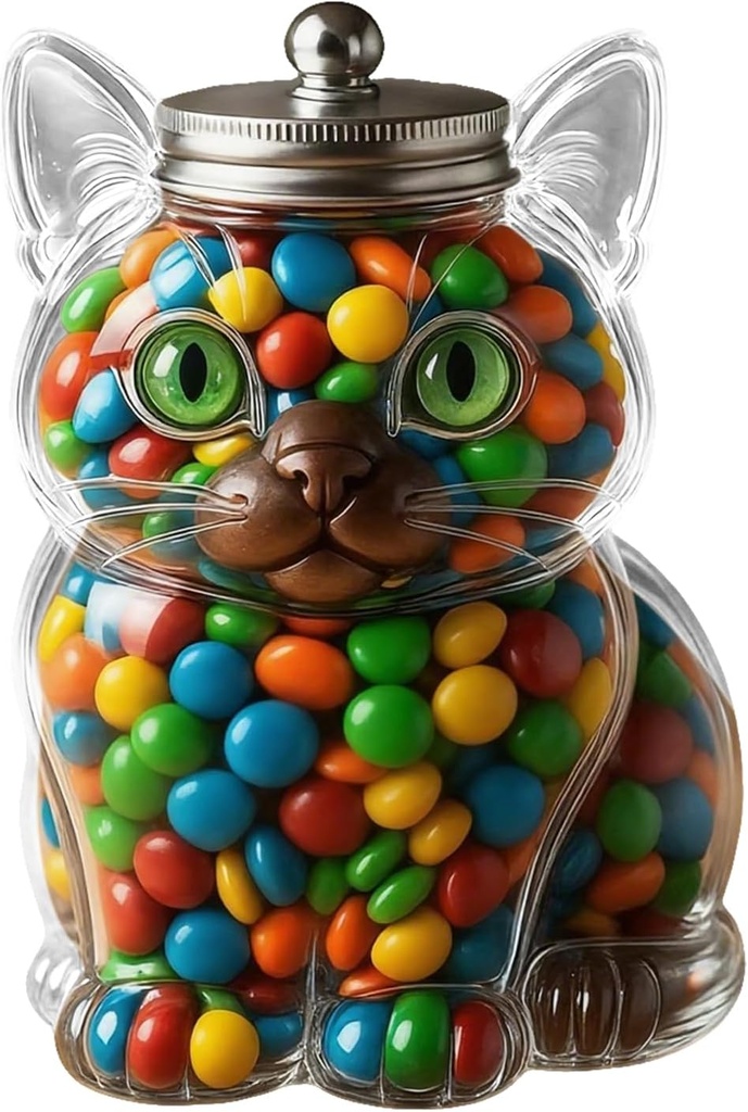 Cats Dogs Candy Jar | Dog Treat Tin Storage Container | Large Animal Shaped Airtight Glass Treats Cookie Jar with Lid | Clear Pet Food Storage Container Dispenser for Biscuits, Cookie