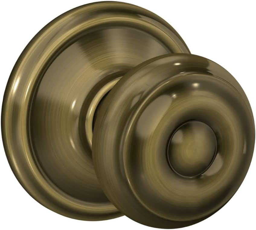 Schlage F10 GEO 609 Georgian Door Knob, Hall & Closet Passage Lock, Antique Brass