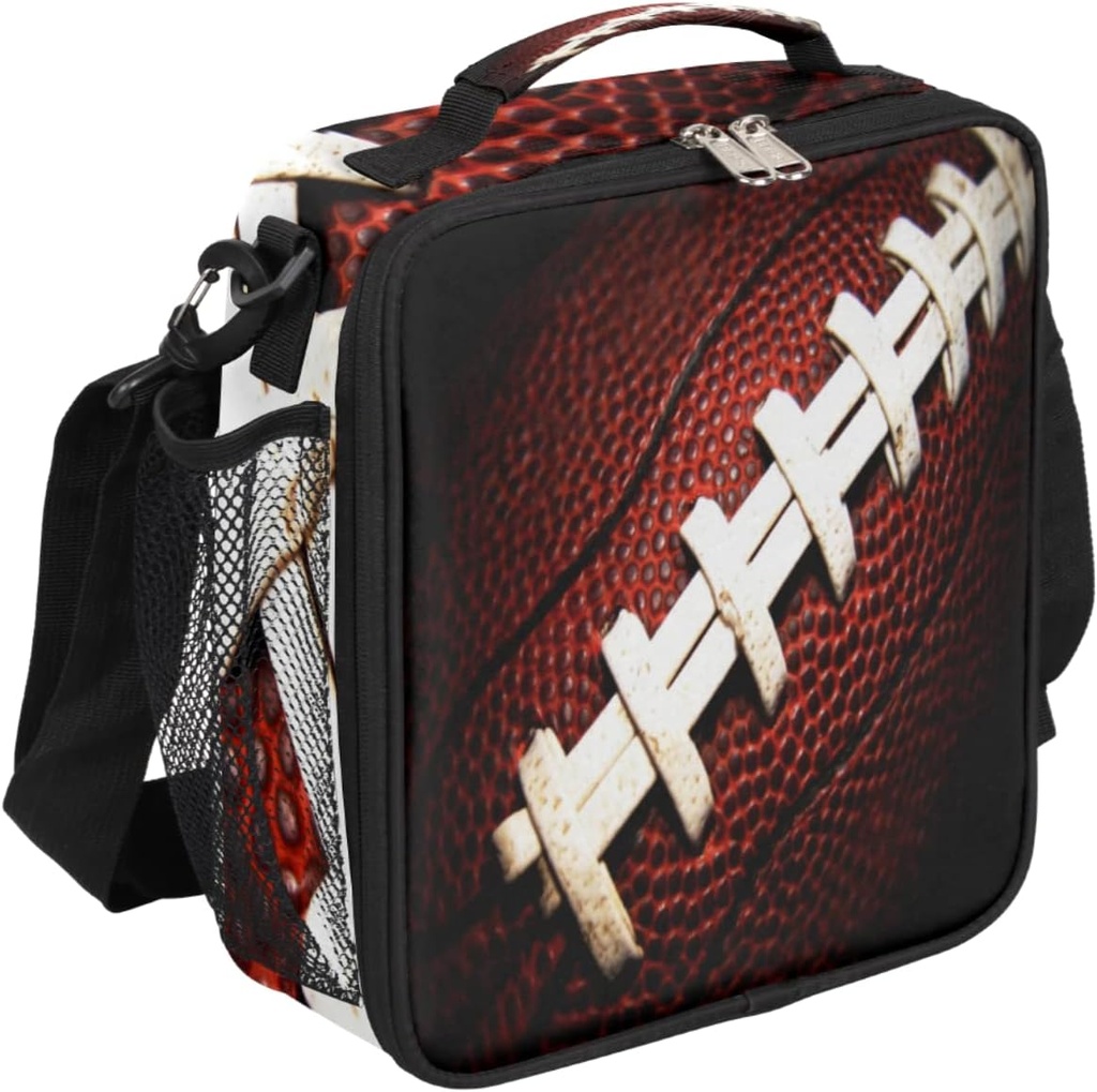 American Football Kids Lunch Box Football Sport Insulated Lunch Bag Tote for Girls Boys Cooler Freezable Meal Prep Bag with Shoulder Strap Waterproof Lunch Container for School Office Picnic