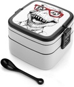 Dinosaur with Red Glasses Lunch Box with Handle Stackable 2 Layer Leak-Proof Bento Box Portable Food Containers for Unisex