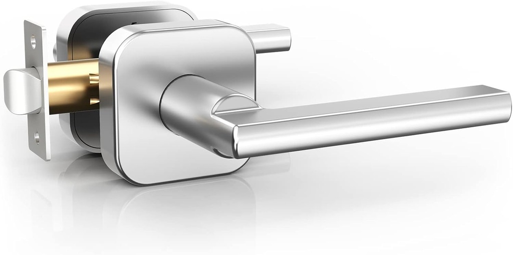 NUTOMO Front Door Lock Handle, Heavy Duty Home Security Interior/Exterior Door Lock Handle with Deadbolt, Square Keyed Deadbolt for Right Left Bedroom Door, Silver