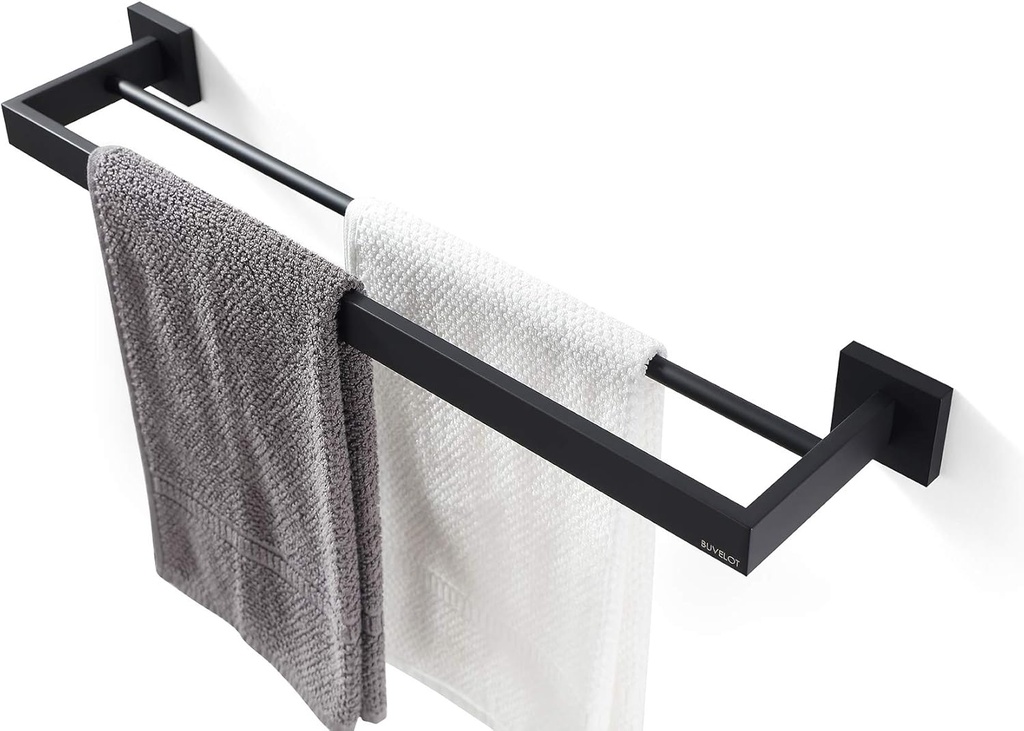 Towel Bar,Towel Rack for Bathroom,Modern Square Bath Towel Shelf Wall Mounted, Double Towel Bar, Matte Black, 071080-MB Les Series