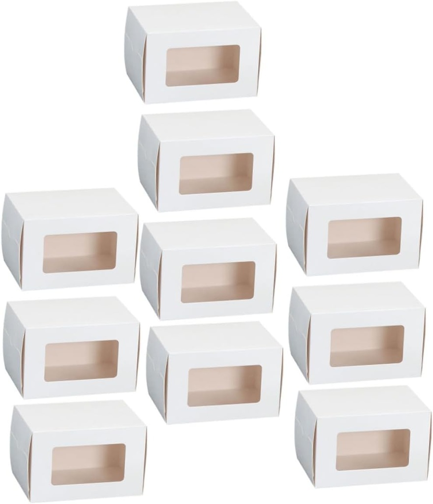 10pcs Transparent Window Cake Packaging Boxes Creative Dessert Cases for Cupcakes Pastries and Treats Food Grade Small White Design