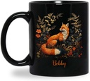 Personalized Fox In Garden Ceramic Cup, Fox Design Coffee Mug With Name, Gift For Wildlife And Nature Admirers, Customized Floral Fox Black Travel Mug For Men Women, Animal Lover Gift Idea