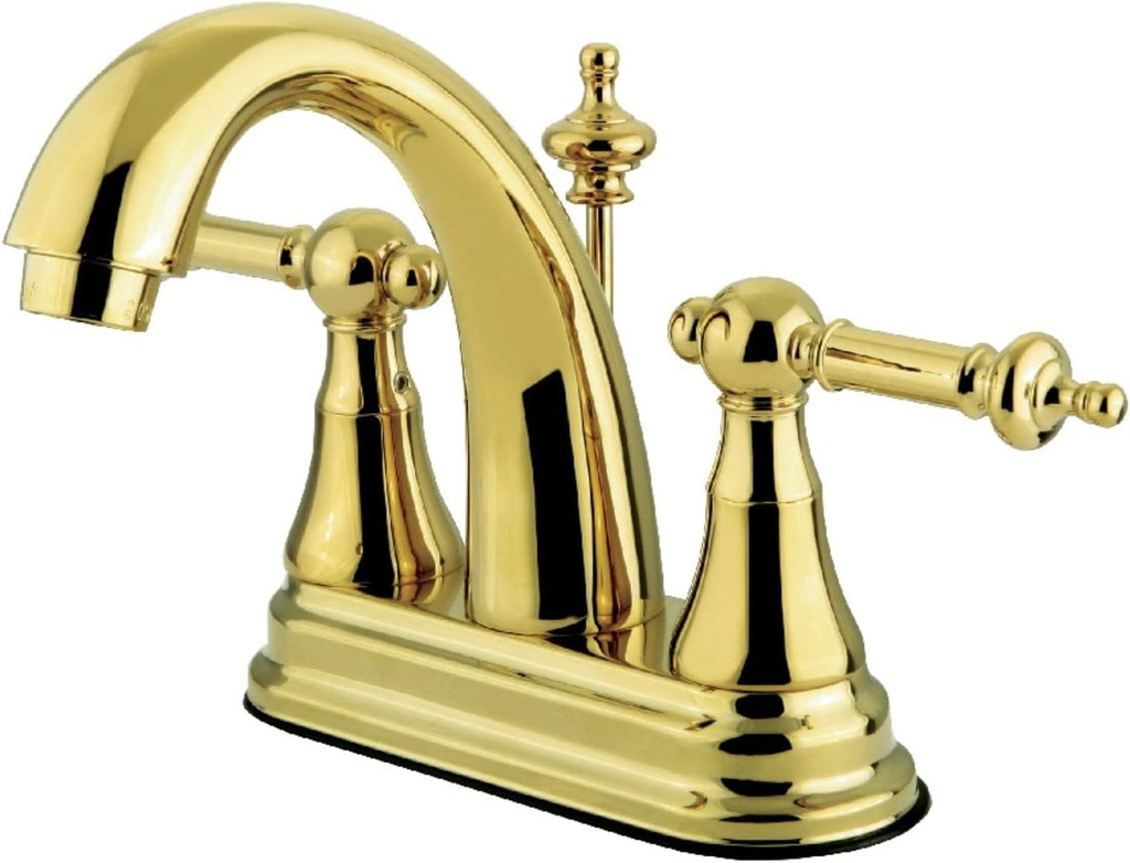 Kingston Brass KS7612TL Templeton High Rise 4-Inch Lavatory Faucet with Brass Pop-Up, Polished Brass