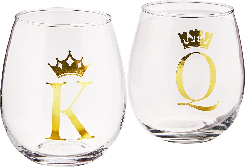 King/Queen Stemless Glasses (Set of 2), Clear