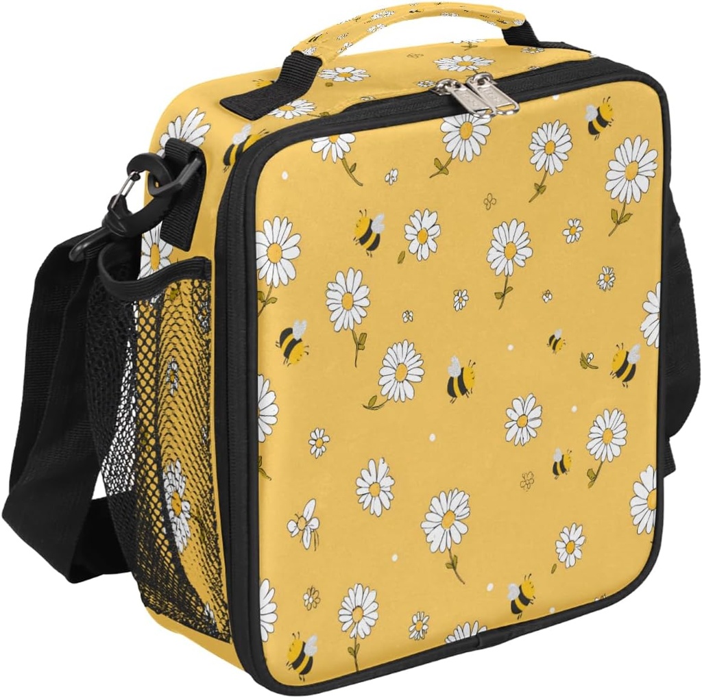 Cute Bee Lunch Box Daisy Lunch Bag Large Freezable Cooler Tote Lunchbox for Work Picnic