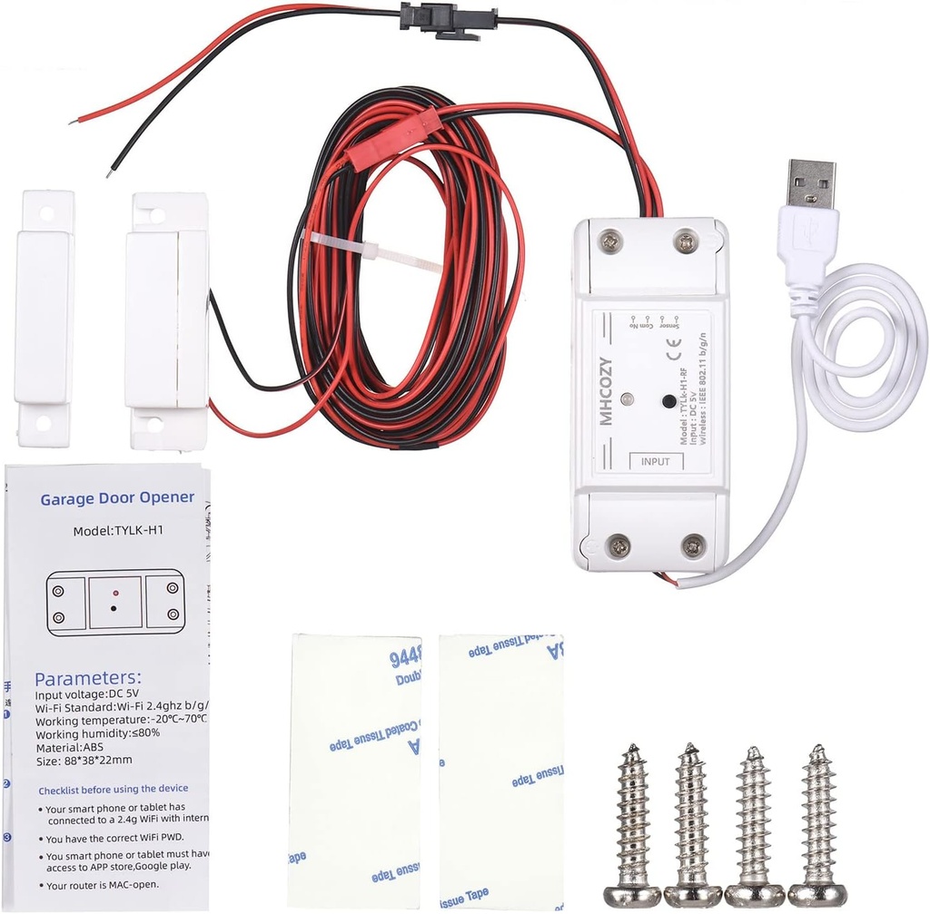 Tuya WiFi+BT Smart Garage Door Opener Controller Kit Intelligent Garage Controller Kit Timing Function Remote Monitoring Voice Control Compatible with Alexa,Google Home,IFTTT