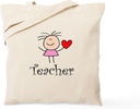 CafePress Cute TEACHER Tote Bag Reusable Natural Beige Canvas Shopping Bag