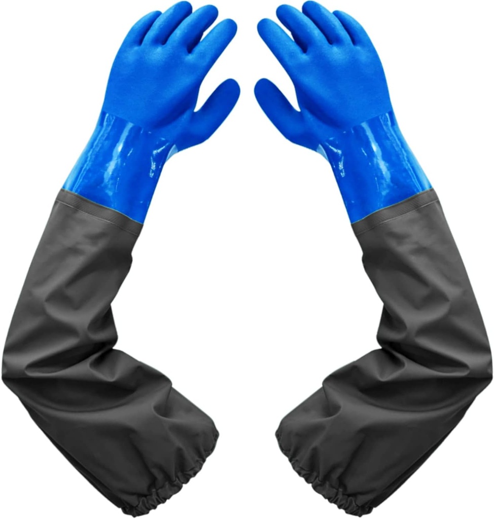 Haiou PVC Chemical Resistant, Long Rubber, Heavy Duty Waterproof Gloves for Chemical and Acid Work, 25 inches, Large-(Blue)