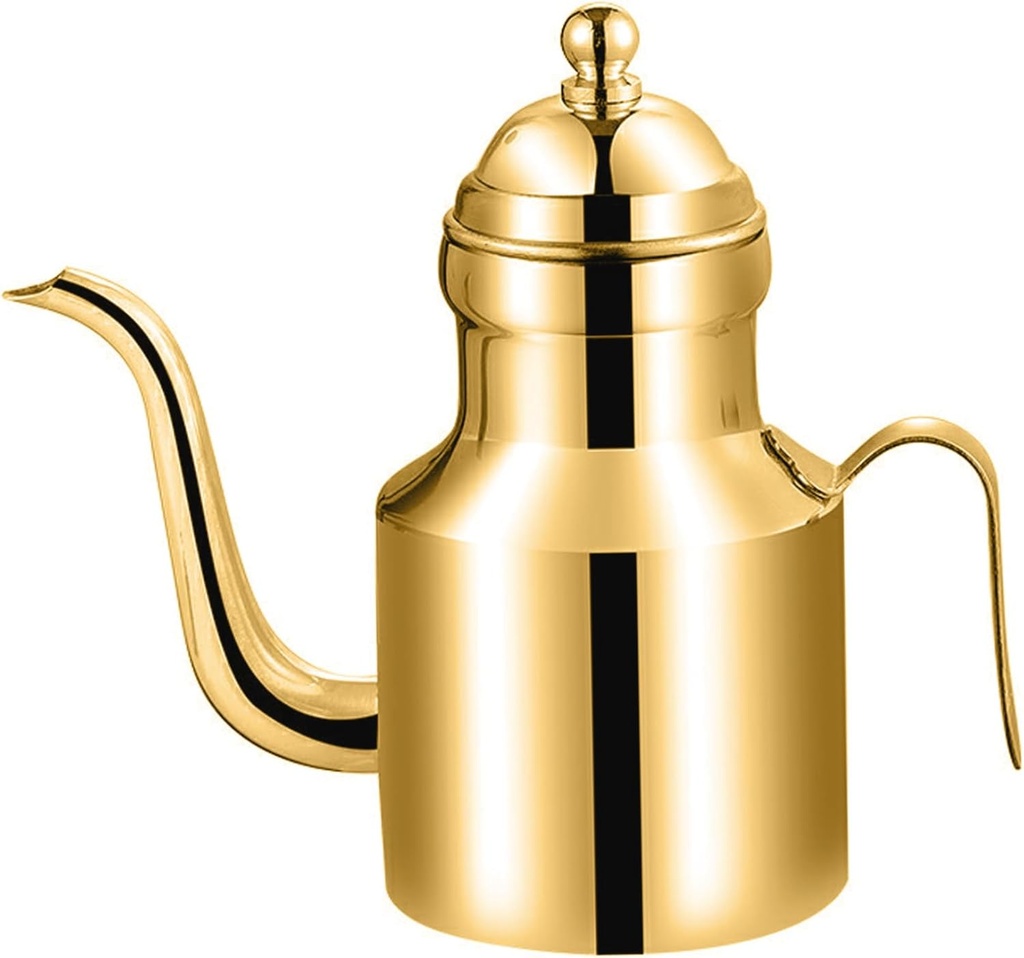 Stainless Steel Oil Dispenser, 11 Oz Olive Oil Dispenser Bottle, Kitchen Oil Drizzler Bottle with Drip Free Spout Olive Oil Bottle Vinegar Jug Sauce Grease Storage Can Golden