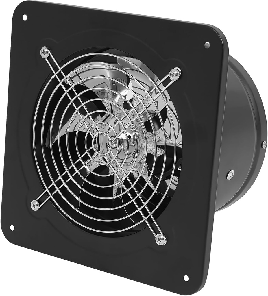 7-Inch Exhaust Fan, 9.06×9.06×5.51in Wall-Mounted Ventilator, Low-Noise Metal Extractor Fan, Pre-Drilled for Easy Installation, 50W Power, Black