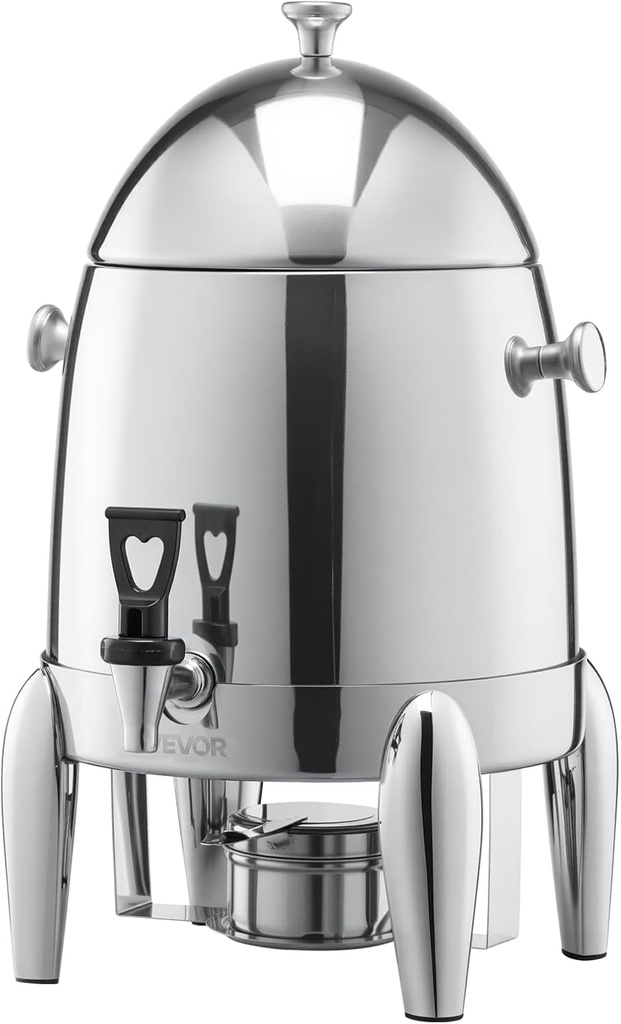 VEVOR Stainless Steel Beverage Dispenser, 2.7 Gallon Drink Dispenser with Alcohol Burner, Hot & Cold Drink Dispensers for Coffee Tea Hot Water, with Spigot Ice Tube, for Restaurants, Hotels, Parties