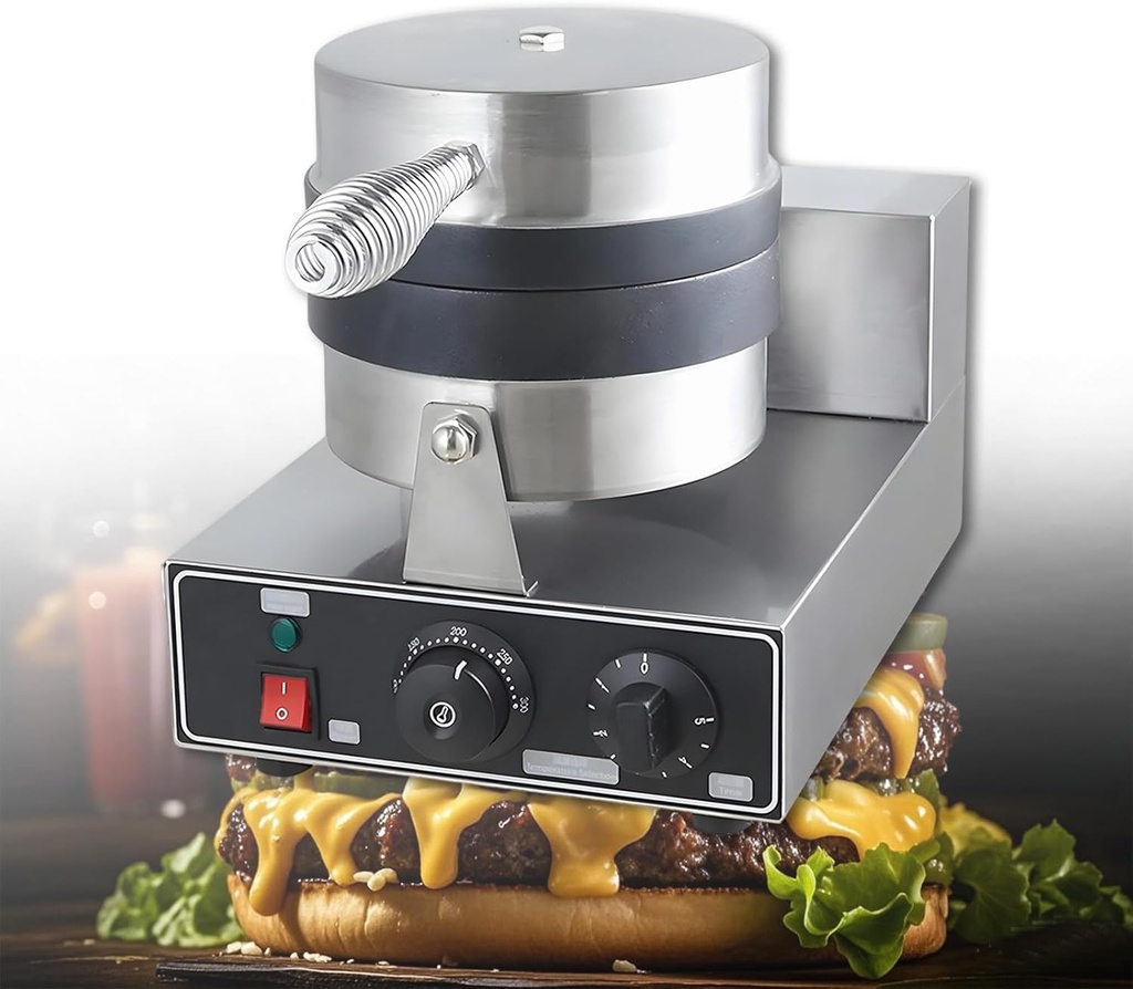 Commercial Ice Cream Burger Maker, 1300w Electric Burger Waffle Maker, Non-Stick Ice Cream Panini Press Hamburger Baker Machine, Gelato Panini Press for Bakeries, Restaurants