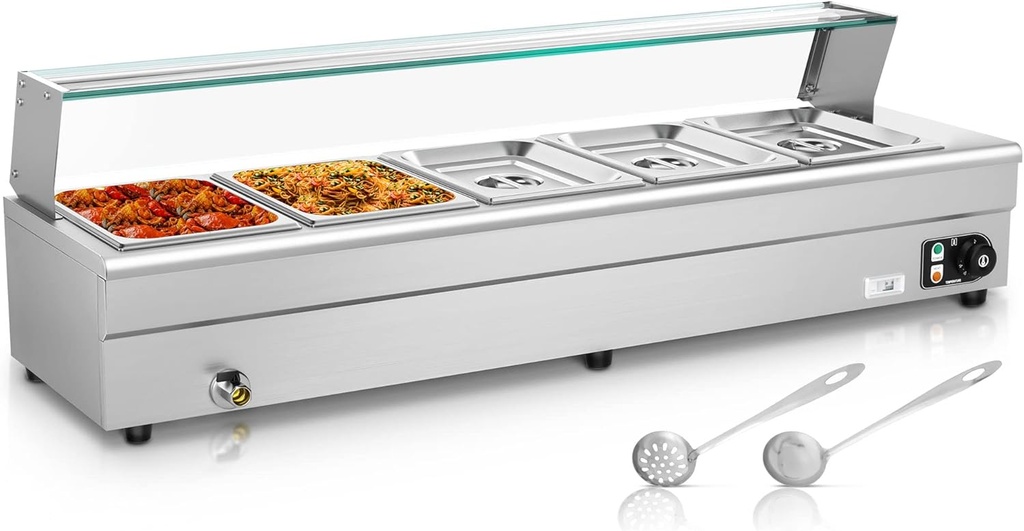 5 Pan Commercial Food Warmer, 60QT 110v 1500w Electric Stainless Steel Bain Steam Table Food Warmer with Large Capacity Pans for Catering and Parties Restaurants Business Occasion (110v 5 * 1/2 Pan)