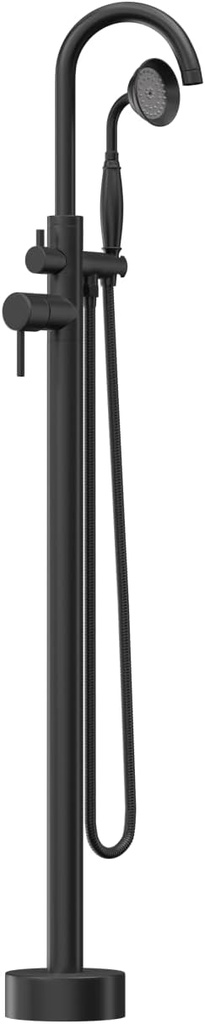 Floor Mount Bathtub Faucet with Two Water Outlet Modes,Freestanding Bathtub Faucet,360°Swivel Gooseneck Spout with Telephone-Shape Hand Shower,Standing High Flow Shower Mixer Taps(Matte Black)