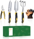 Heavy Duty Gardening Tool Set with Non-Slip Rubber Grip, 5 Pcs Growing Tools Hand Trowel, Hand Rake, Hand Shovel with Scale, Pruning Shear and Gloves Gardening Hand Tool for Women Men