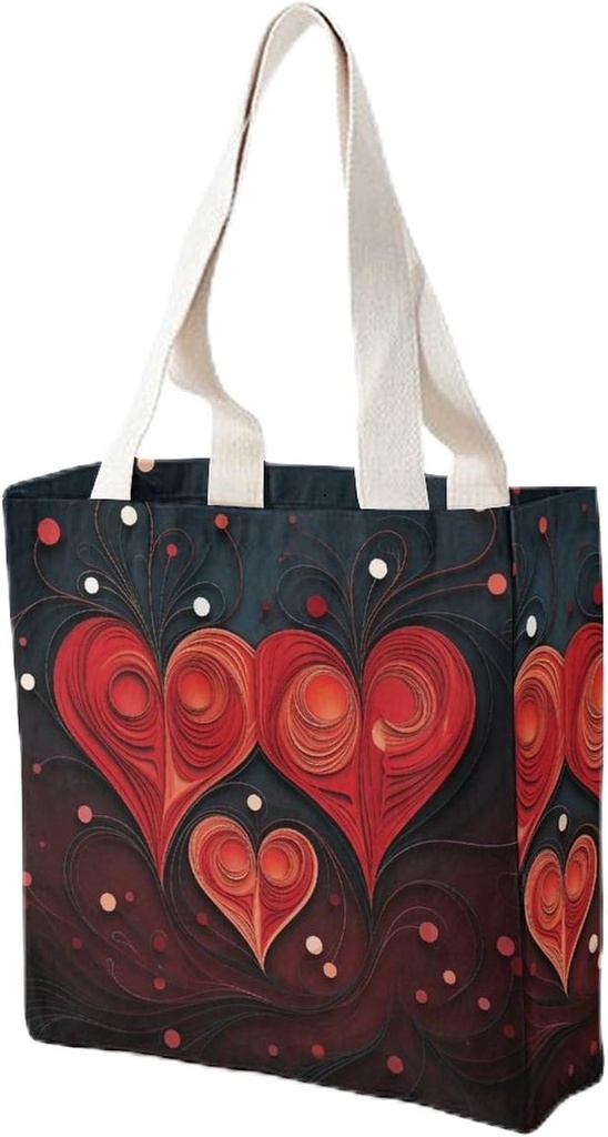 Canvas Tote Bag for Women Reusable Grocery Bag Three Wavy Hearts Shopping Bags Casual Shoulder Bag Handbag