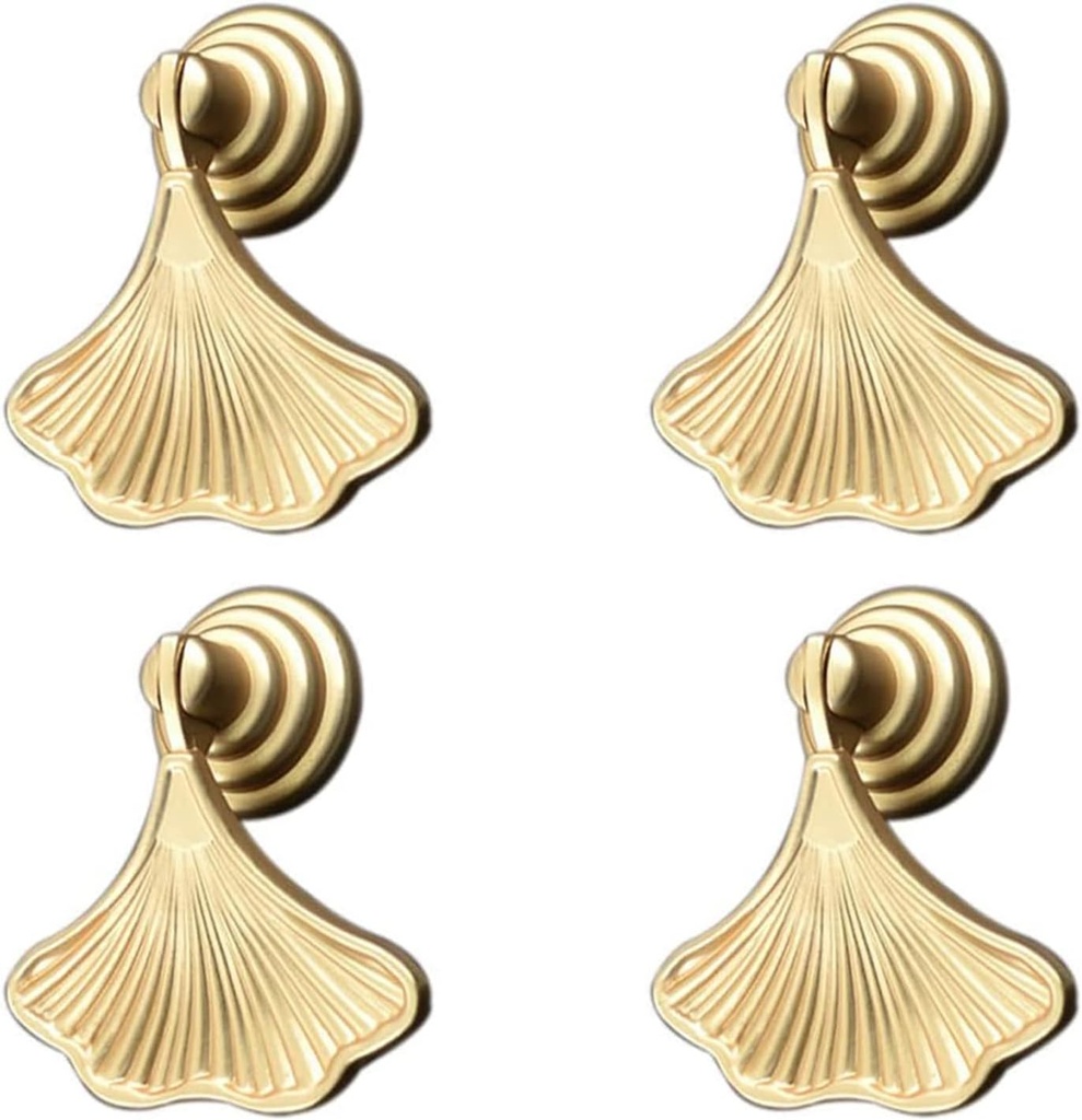 MOROBOR Ginkgo Leaf Shape Knob Handles, 4pcs Golden Drop Pendant Pull Handle,Hardware Drawer Single Hole Handle for Wardrobe Cupboard Closets Cupboard