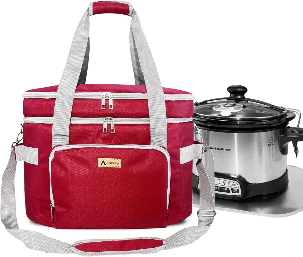 Crock Pot Bags carrying bag for 4-8 Quart Crock Pots - Insulated Travel Carrier with Fixators, Base Pad, and Shoulder Strap - Suitable for Small and Large Slow Cookers
