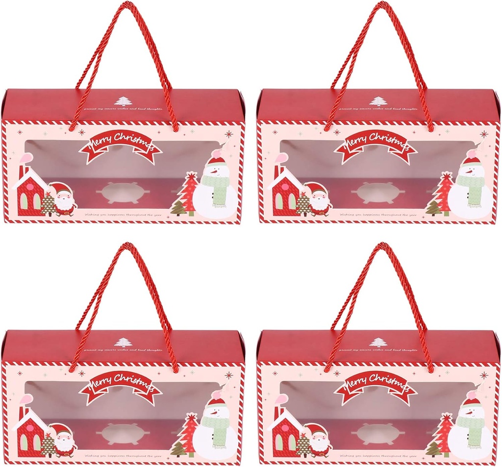Mikinona 4pcs Christmas Cupcake Boxes Window Red Portable Holders for Muffins Pastries Sturdy Design for Easy Carrying and Packaging