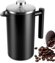 34 OZ Large French Press, Premium Stainless Steel Sturdy Insulated French Press Coffee Maker, 4-8 Cups French Coffee Press, Tea Presses for Home Kitchen Caming Loose Tea, Elegant Black