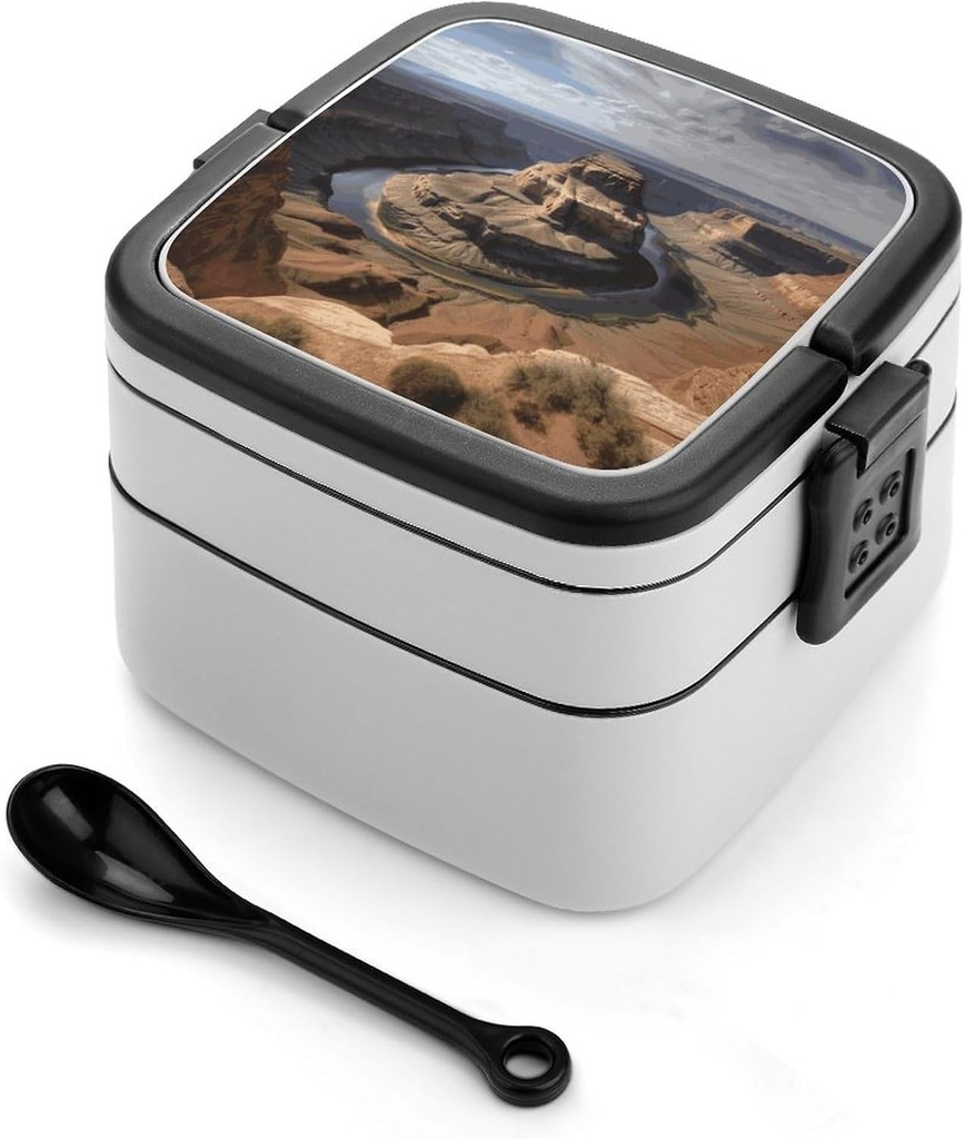 Grand Canyon Arizona Bento Box Adult Lunch Box All-in-One Lunch Containers with Removable Compartments Double Layer Bento Lunch Box with Spoon And Handle Stackable Lunchbox