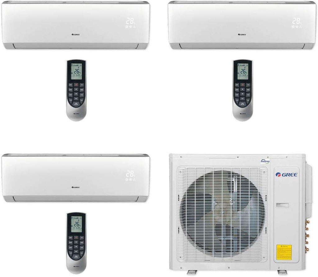 Gree MULTI30CLIV301-30,000 BTU Multi21+ Tri-Zone Wall Mount Mini Split Air Conditioner Heat Pump 208-230V (9-9-12)