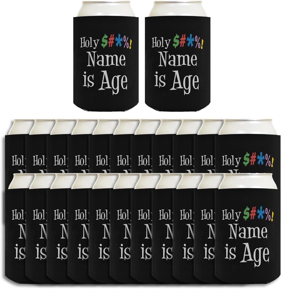 Personalized 40th Birthday Coolie Holy Cow Your Name is 40 or Any Age Custom Name & Age 40th Birthday Party 24-Pack Personalized Can Drink Thermocoolers Party Pack