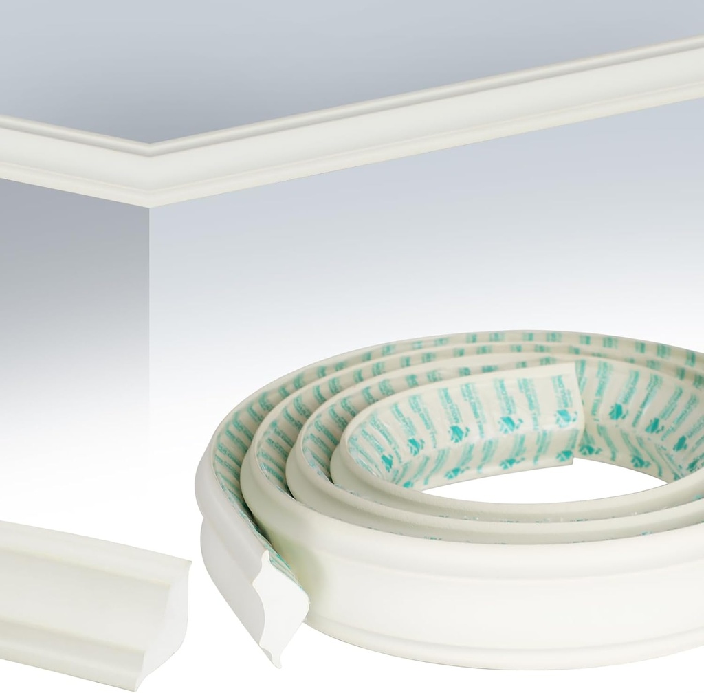 Crown Molding Peel and Stick 197" (16 Ft) Length 2" Wide Self-Adhesive Ceiling Trim, Flexible Wall & Ceiling Molding for DIY Home Decoration (Off-White)