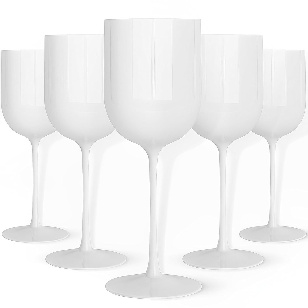 Blue Sky White Plastic Wine Goblets (5-Pack) - 12oz Elegant Disposable & Reusable Cups for Parties and Events