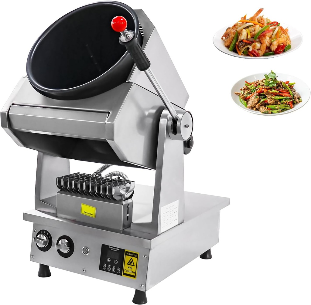 Automatic Stir Fry Machine Countertop Cooker with Water Spray & Drum Design – Natural Gas Powered Smart 360° Cooking Machine Capacity 1.5L-9.3L,110V 100W