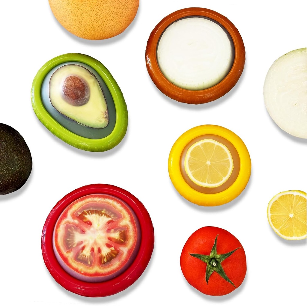 AEKTBY 4-Pack Reusable Avocado & Onion Saver - Silicone Vegetable & Fruit Storage Containers for Fridge, Anti-Oxidation Fresh Keeper Boxes - BPA-Free, Airtight & Eco-Friendly (ABS + Silicone)