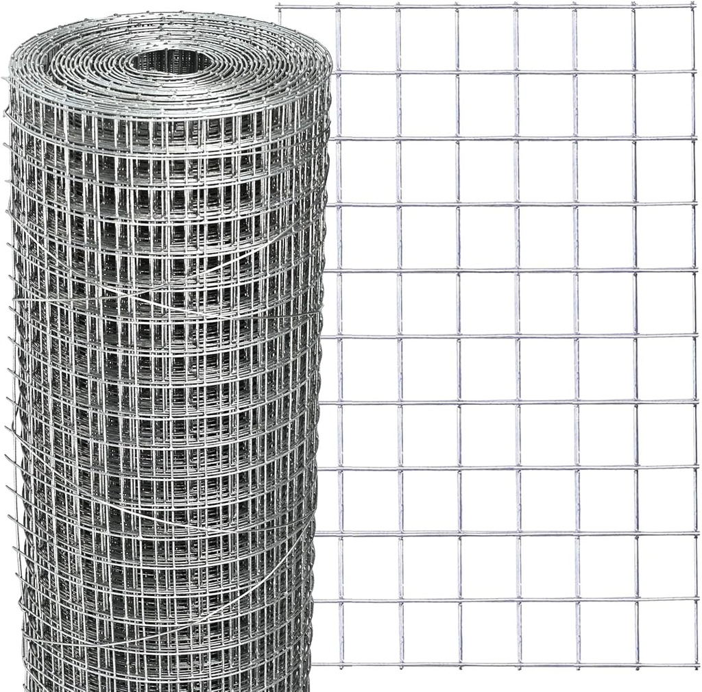 Hardware Cloth 16'' x 10' 1/2 in Galvanized Wire Mesh Roll (19 GA) Chicken Wire Fence Roll for Chicken Pen/coop Fences, Screen mesh, Rabbit/Snake Fences, Poultry enclosures, Handicraft Making, etc.
