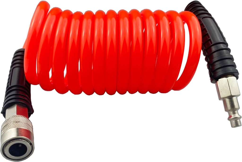 Polyurethane Recoil Air Hose, Air Compressor Hose with 1/4" Swivel Fittings, for Industrial, Household, Garage, Station (10 FT, Red)