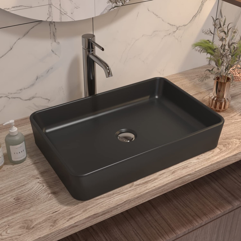 DeerValley DV-1V0010 Ally Bathroom Vessel Sink 20" Matte Black Rectangular Ceramic Bathroom Sinks