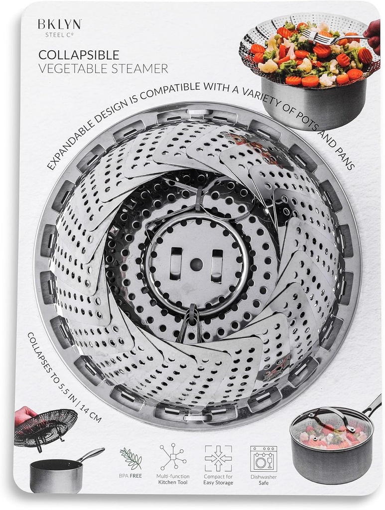 Core Home Collapsible Vegetable Food Steamer Folding Basket Insert for Pot Stainless Steel Silver