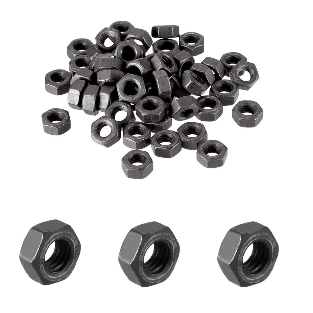 100pcs M6-1mm Hex Nuts, Carbon Steel, Black Oxide, M6 x 1.00mm Hex Drive, Grade 8.8, Metric, Right Hand, 10mm/0.4" Width, 5mm/0.2" Height, Replacement Nut with Plastic Case