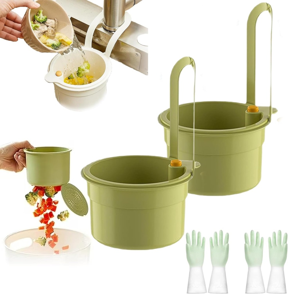 Hangable Kitchen Sink Drain, Hanging Sink Drain Basket 2 Pc,2025 Self-Cleaning Kitchen Sink Food Waste Catcher, Faucet Hanging Strainer,Press Automatic Dumping Kitchen Draining Baske (2*Green)