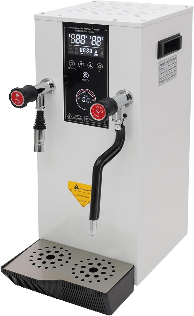 DYNAMI Commercial Multi-Purpose Milk Frother,12L/3.2ga 3000W 304 Stainless Steel Electric Steam Milk Frothing Machine with LCD Display,Steam Water Boiling Machine for Cafe Coffee Tea Shop (White)
