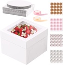 10 Pcs Cake Boxes, 10x10x8 Inches Tall Box with Lids Boards, White Bakery Boxes with Window, Square Box Boards with Lids for Cake, Donuts, Cookies, Wedding, Birthday, Party