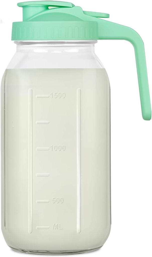 64 oz Glass Pitcher with Lid - 2 Quart Mason Jar Pitcher with Lid, Wide Mouth Airtight & Leakproof Glass Jar for Iced Tea, Juice, Breastmilk, Cold Brew, Sun Tea and Drinks