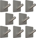 Brushed Nickel Self Adhesive Towel Hooks for Bathroom Wall Door Mounted - SUS304 Stainless Steel Strong Strips Stick on 3M Wall Hooks for Hanging Coat, Hat, Bag, Key, Jacket – 8 Pack