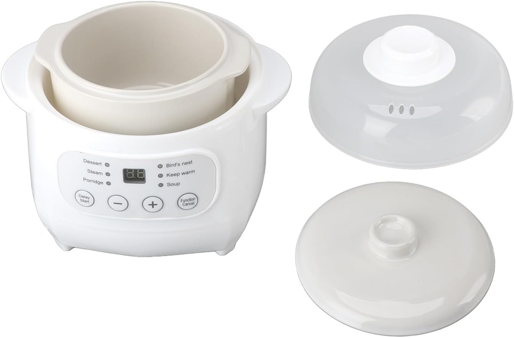 Mini Ceramic Stew Cooker 1L Capacity Electric Slow Cooker with Transparent Lid, 200W, for Porridge and Soup Making, ABS and Ceramic Material, US Plug 110V