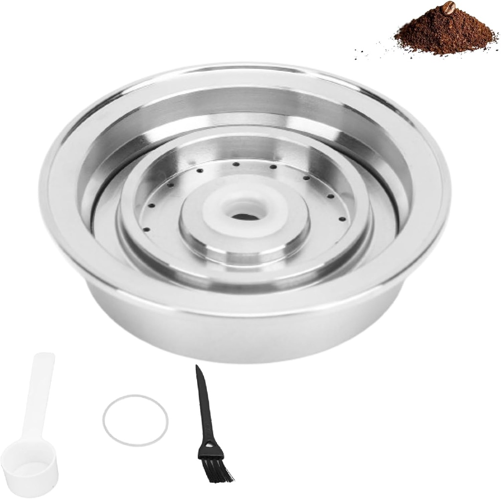 Coffee Pod Adapter, Reusable Stainless Steel Coffee Capsule Converter Coffeemaker Accessories with Spoon Brush and Gasket for Home Kitchen Cafe